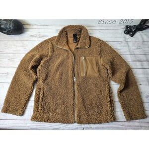 H&M‎ Brown Teddy Zip Up Jacket Medium Fleece With Gold Interior